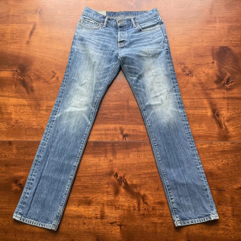 Y2K Abercrombie Fitch Skinny Jeans Mens 30x32 Medium Wash Button Fly Distressed